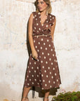 Vestido Midi Boura Lunares - Estampado Satinado con Escote Pico y Falda Evasé