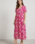 Vestido Midi Manga Corta Estampado Flores