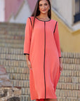 Vestido Midi Duan Evasé Color Mandarina con Vivos Negros
