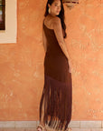 Vestido Midi Mónaco Asimétrico flecos y manga de gasa