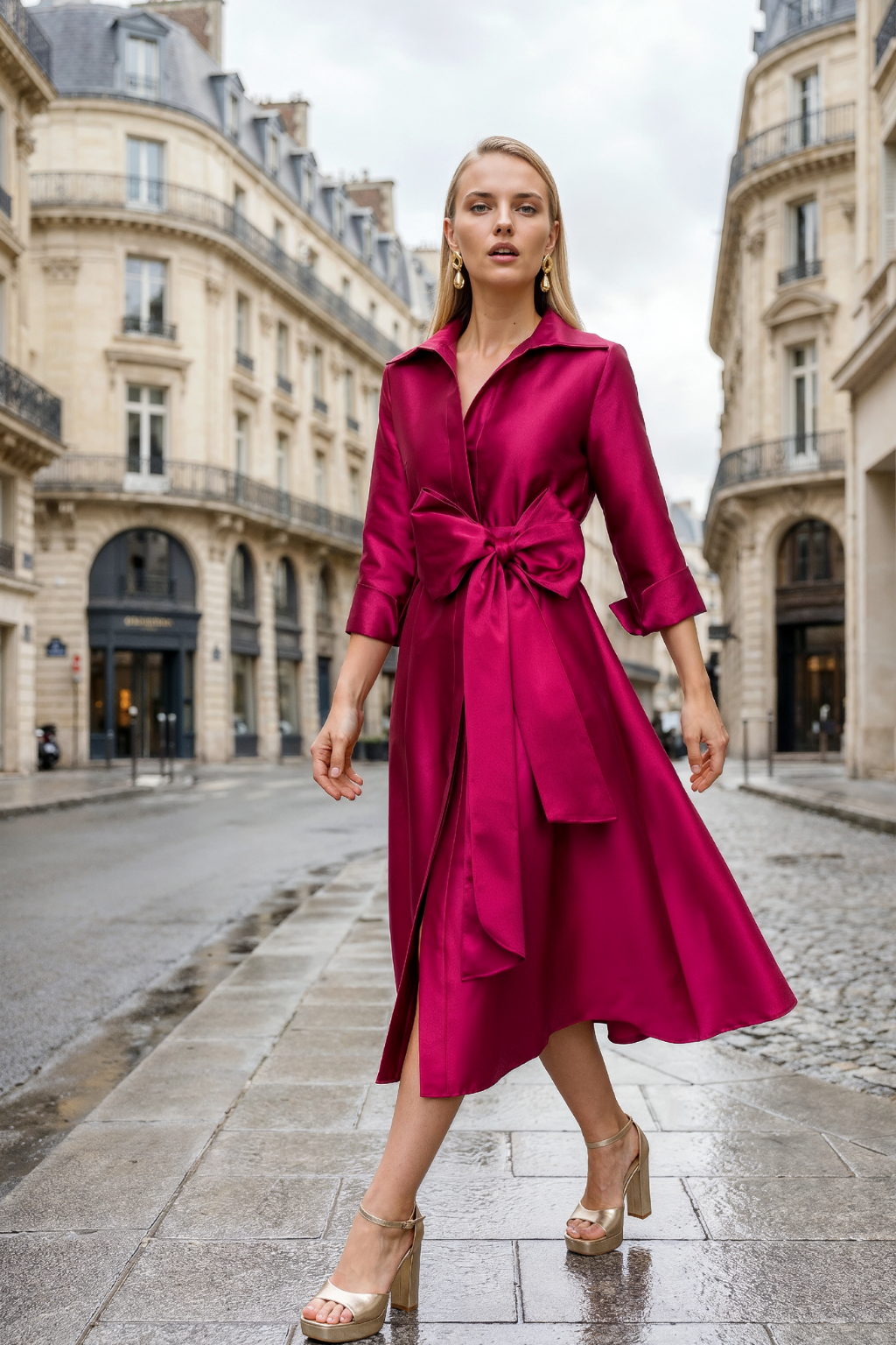 Vestido Midi Montoro Cuello Camisero