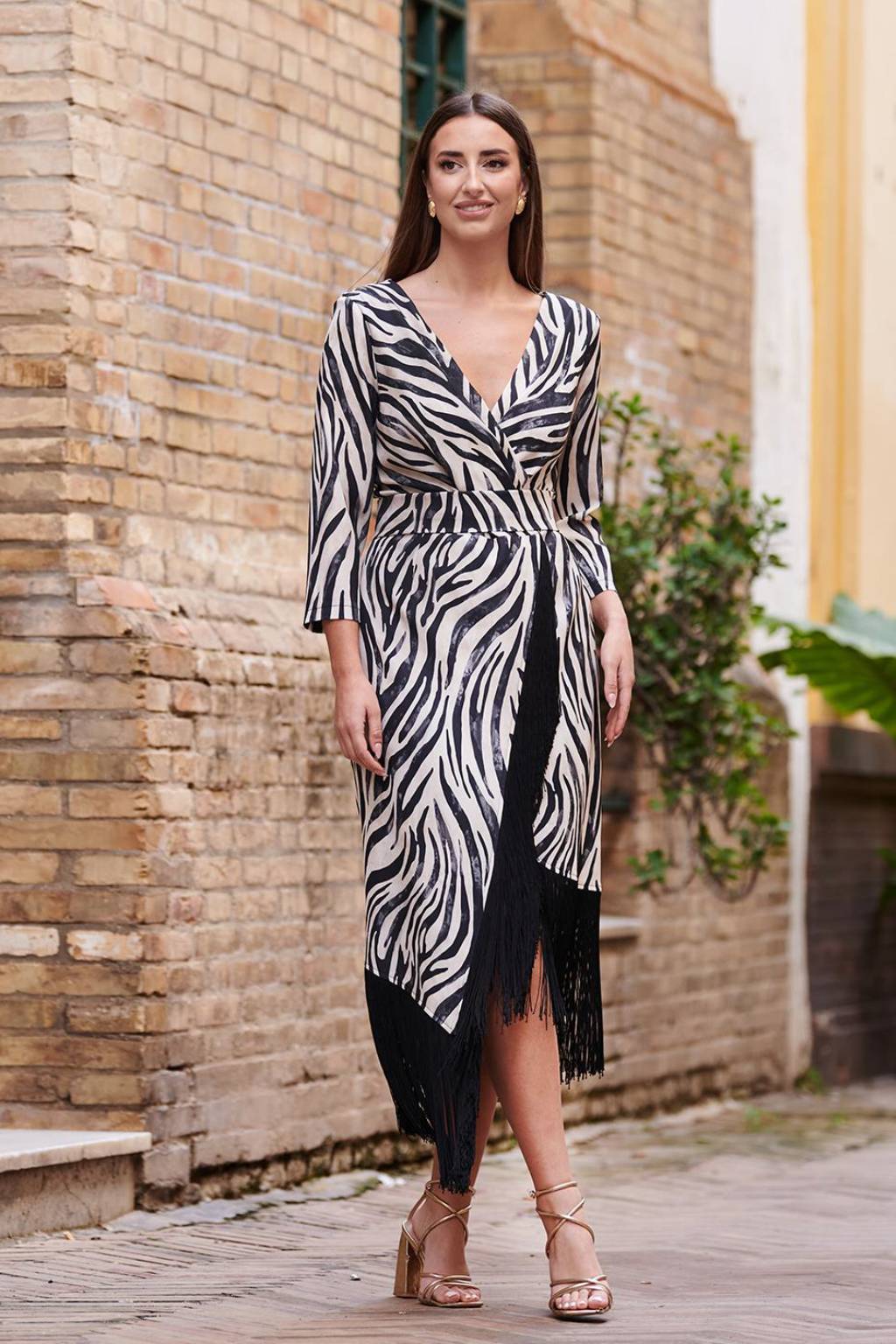 Vestido Midi Múnich Estampado Flecos