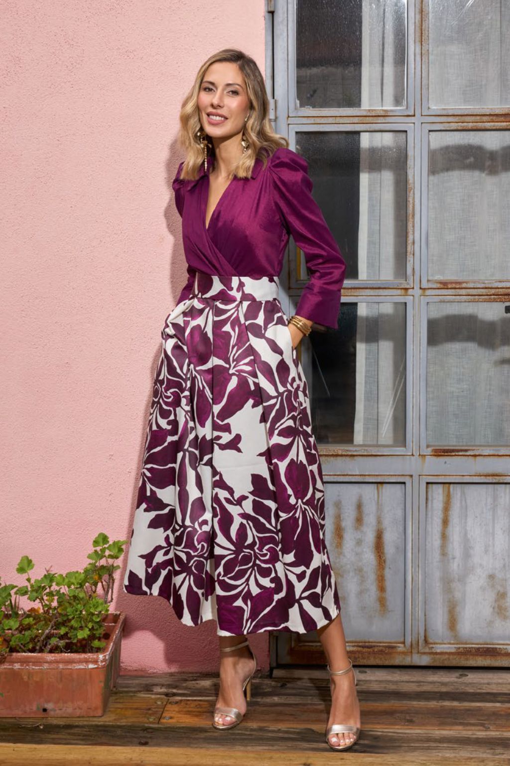 Vestido Midi Trevor Tafetán con falda Estampada
