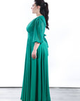 Vestido Cairo: Largo de Gasa Verde con Frunce y Mangas Versátiles  Invitada Perfecta Tallas Grandes