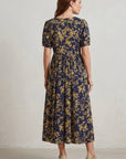 Vestido Midi Manga Corta Estampado Flores